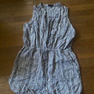 Kelly Renee Pinstripe Sleeveless Linen Blend Romper